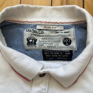 Diesel Only The Brave White Slim Fit Polo Shirt Tipped Collar Mens Size S